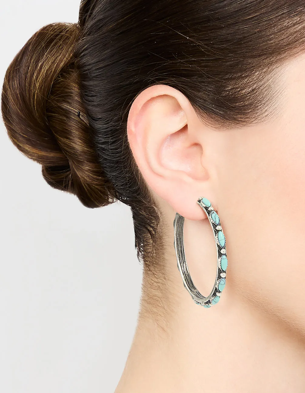 Antique Silver Turquoise Large Hoop Earrings sold by lovisa product image thumbnail 2