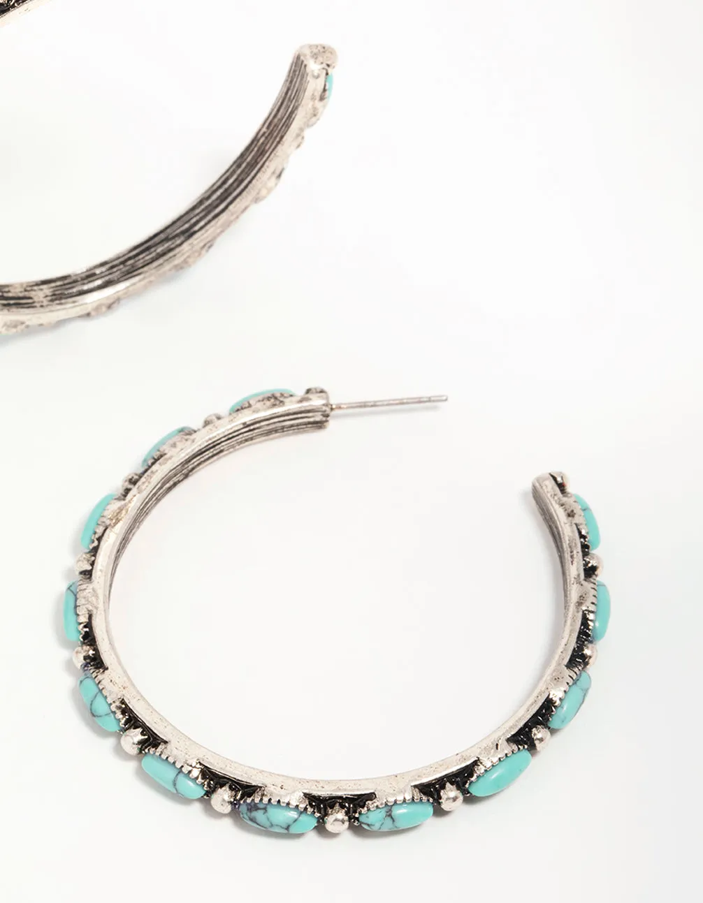Antique Silver Turquoise Large Hoop Earrings sold by lovisa product image thumbnail 5