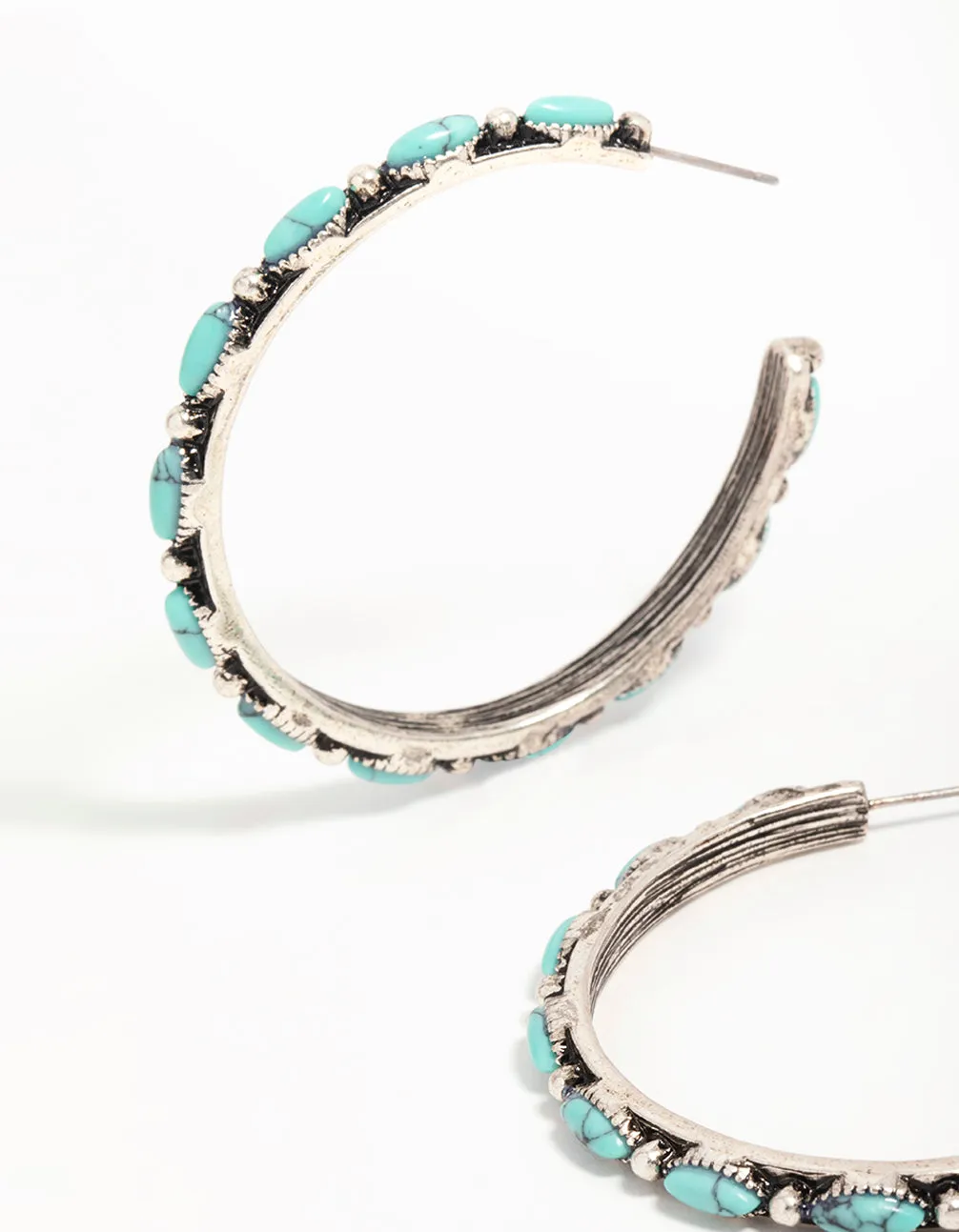 Antique Silver Turquoise Large Hoop Earrings sold by lovisa product image thumbnail 4