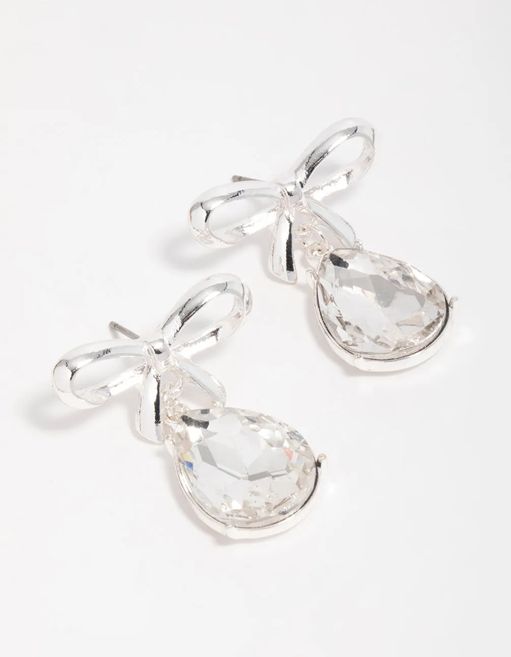 Silver Diamante Bow Drop Earrings sold by lovisa