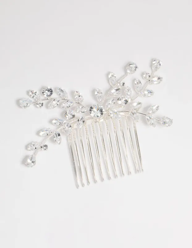 Silver Diamante Leaf Hair Comb sold by lovisa
