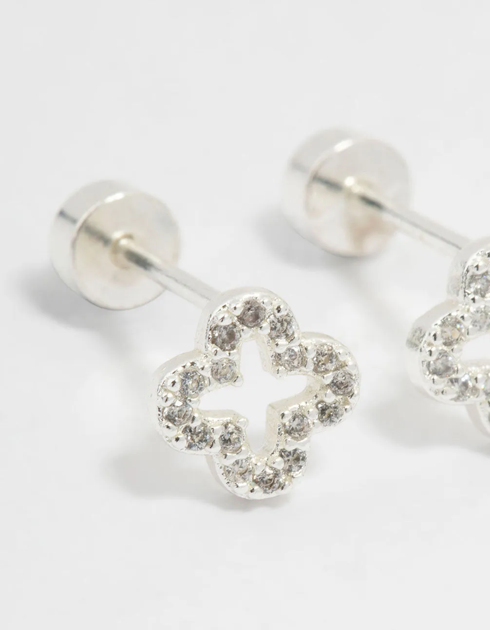 Sterling Silver Cubic Zirconia Hollow Pave Flower Stud Earrings sold by lovisa product image thumbnail 2