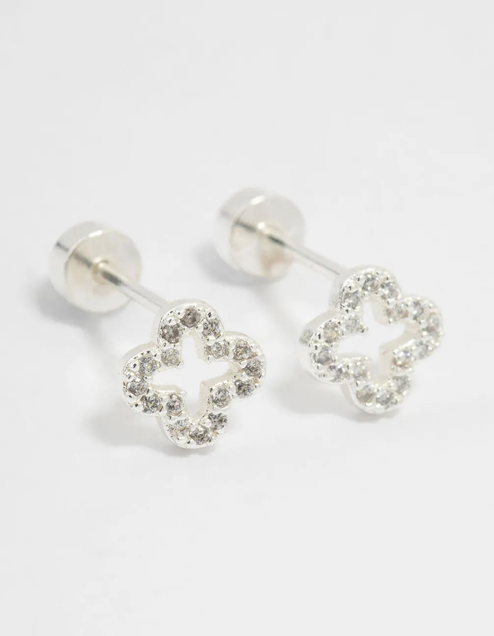 Sterling Silver Cubic Zirconia Hollow Pave Flower Stud Earrings sold by lovisa