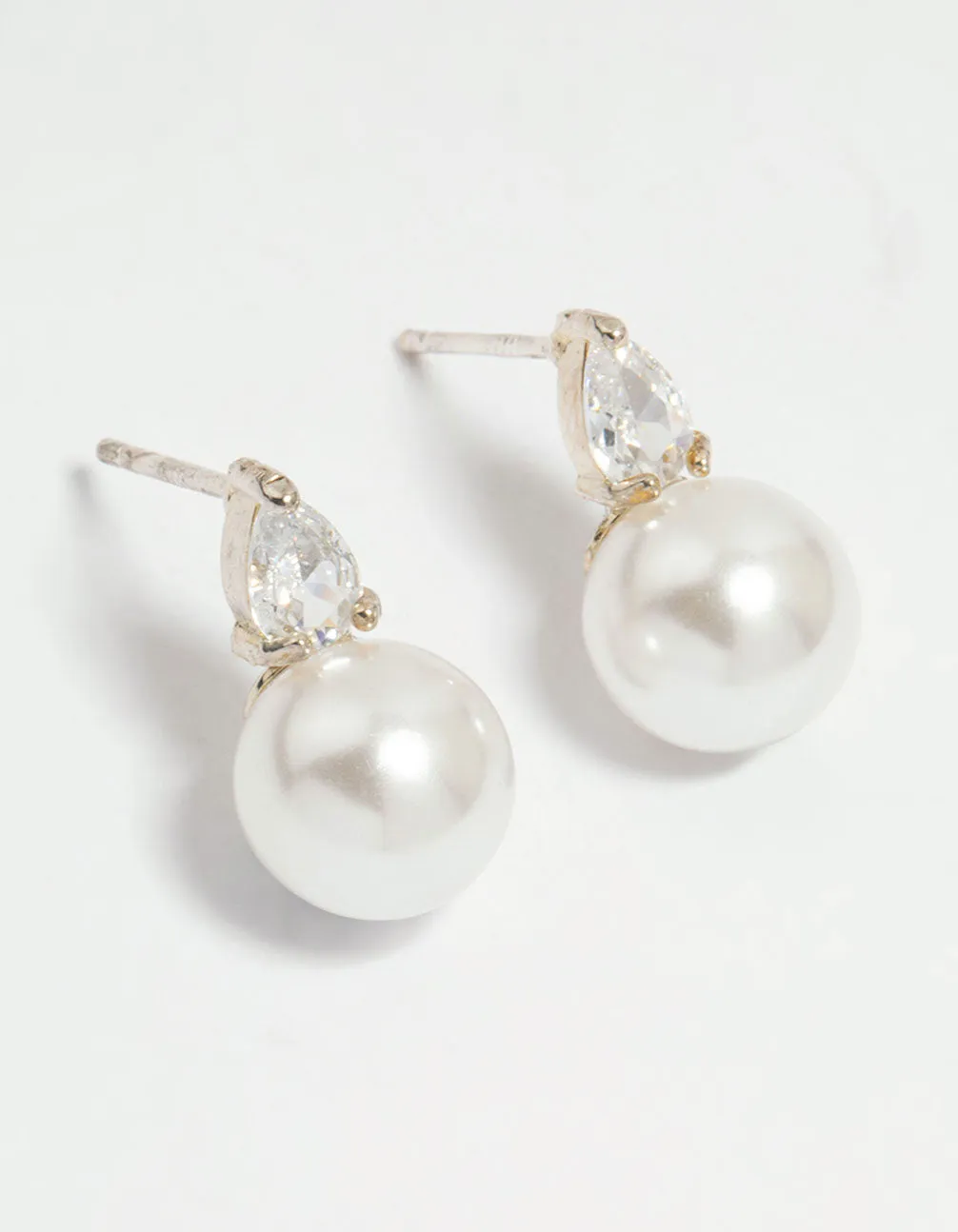 Silver Plated Mini Cubic Zirconia Pearl Drop Earrings sold by lovisa