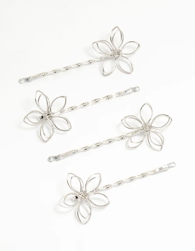 Silver Wire Flower Twist Hair Clips 4-Pack sold by lovisa