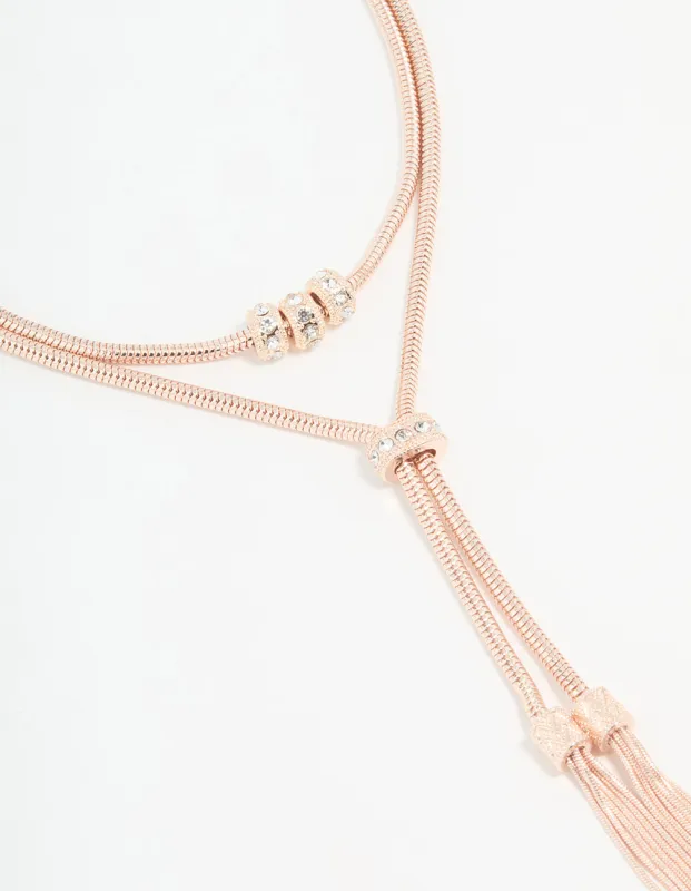 Rose Gold Layered Rondell Tassel Necklace sold by lovisa