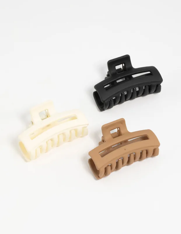 Neutral Small Rectangle Claw Clips 3-Pack sold by lovisa