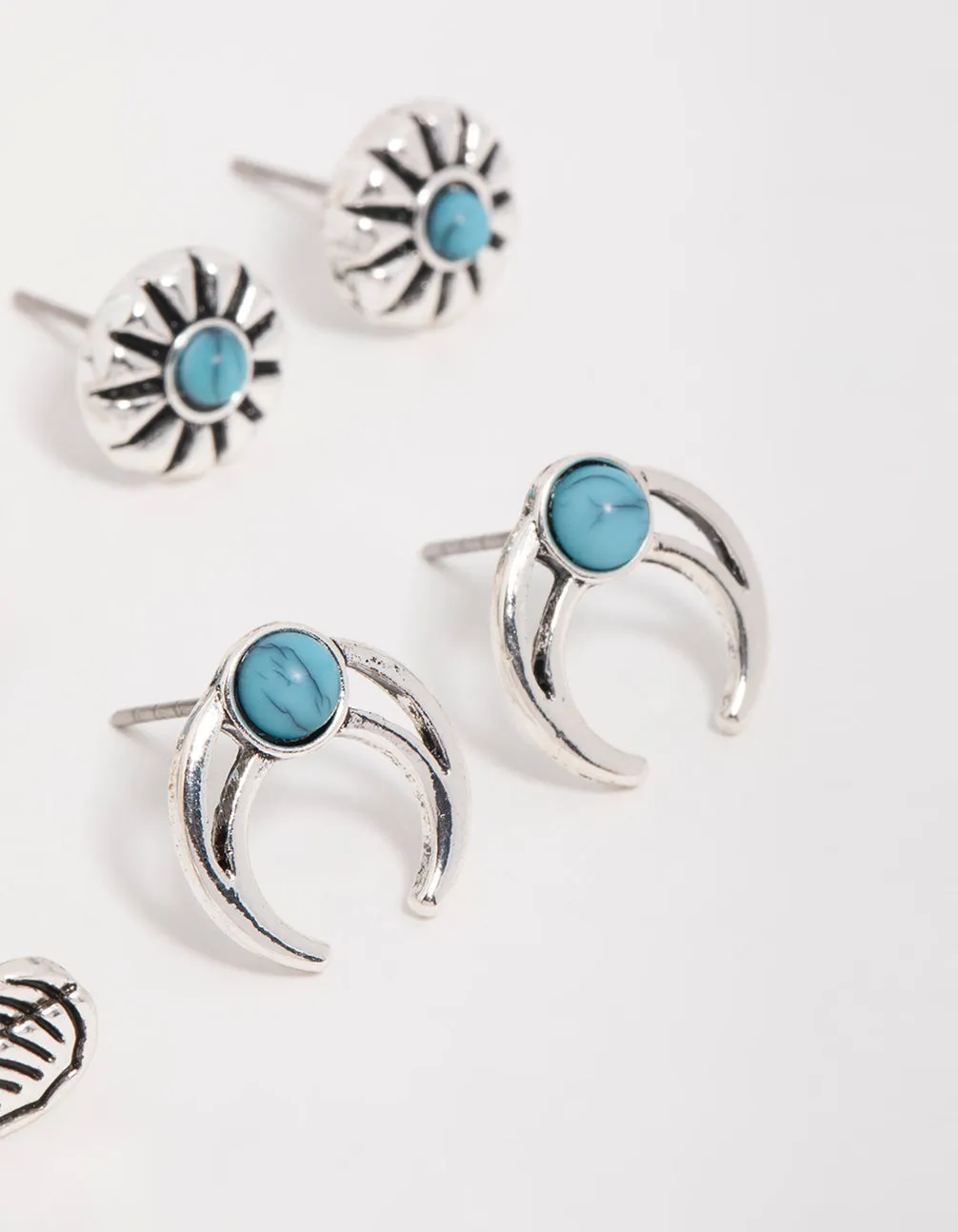 Antique Silver Turquoise Stone Stud Earrings 5-Pack sold by lovisa product image thumbnail 2