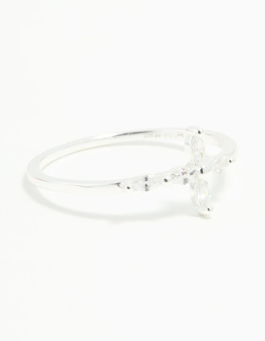 Sterling Silver Cubic Zirconia Marquise Cross Ring sold by lovisa