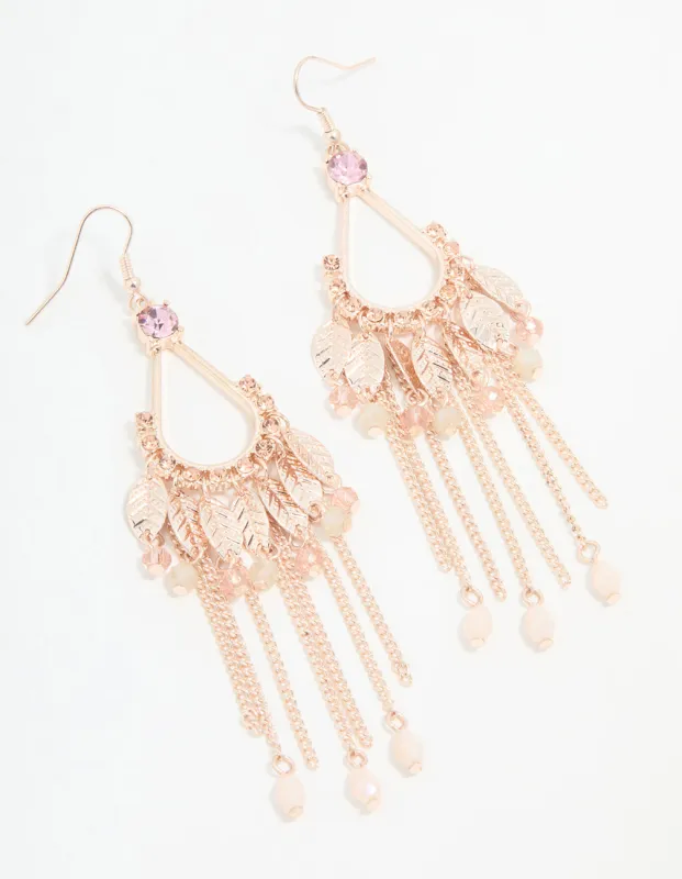 Rose Gold Flower Tassel Drop Earrings sold by lovisa