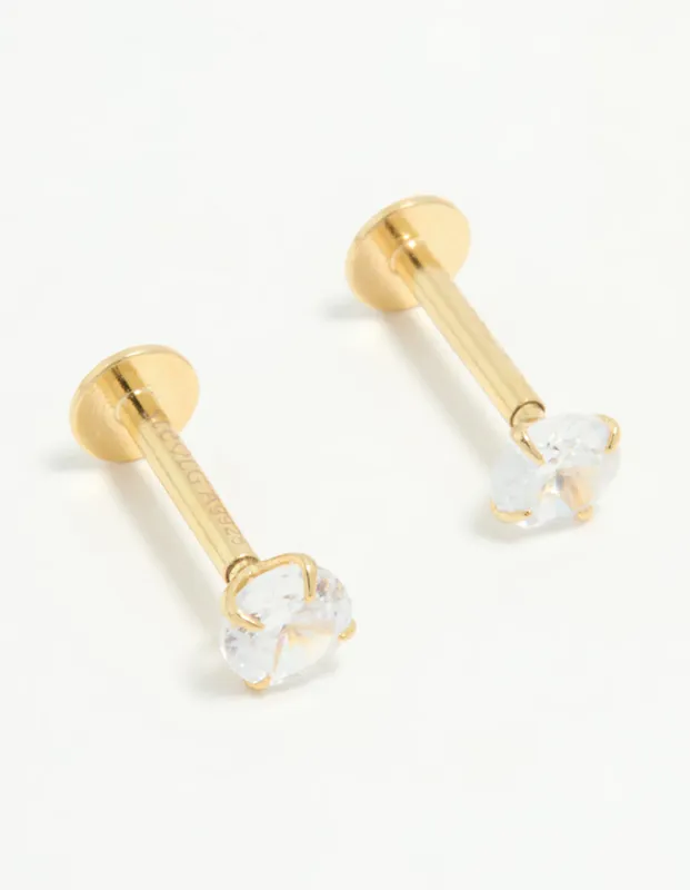Gold Plated Sterling Silver 1/4 Carat Cubic Zirconia Flat Back Stud Earrings sold by lovisa