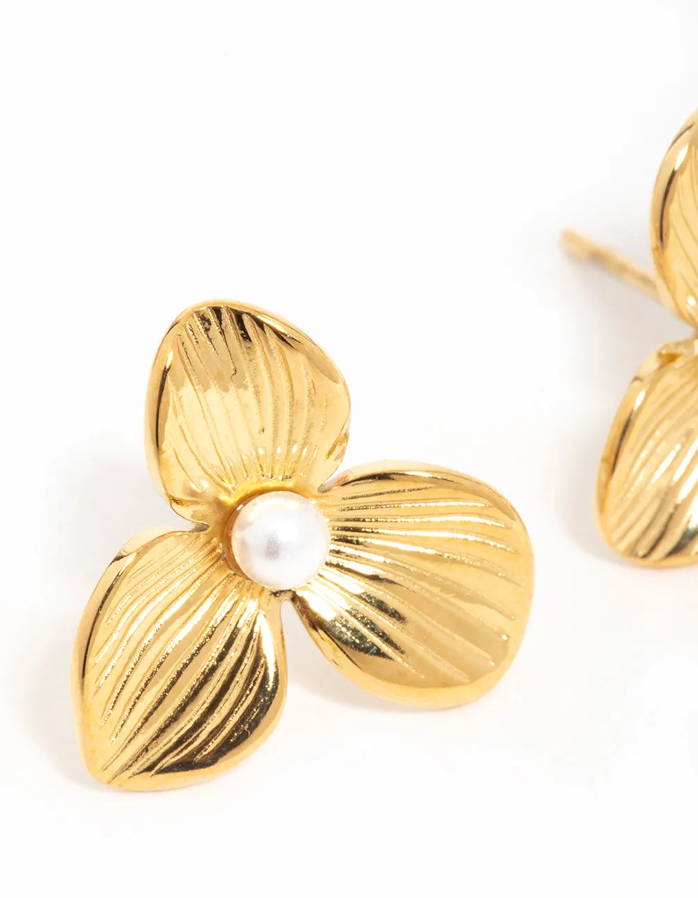 Waterproof Gold Plated Stainless Steel Pearl Flower Stud Earrings sold by lovisa product image thumbnail 2