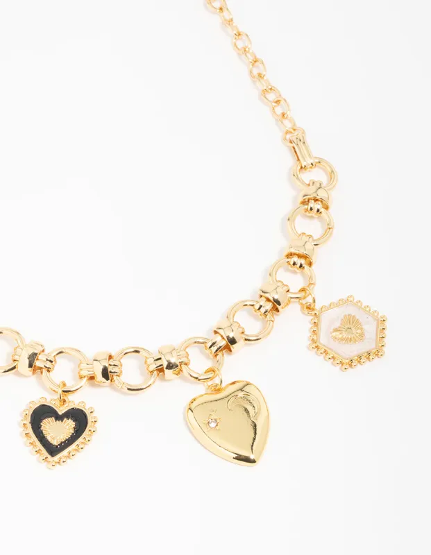 Gold  Heart & Moon Charm Necklace sold by lovisa