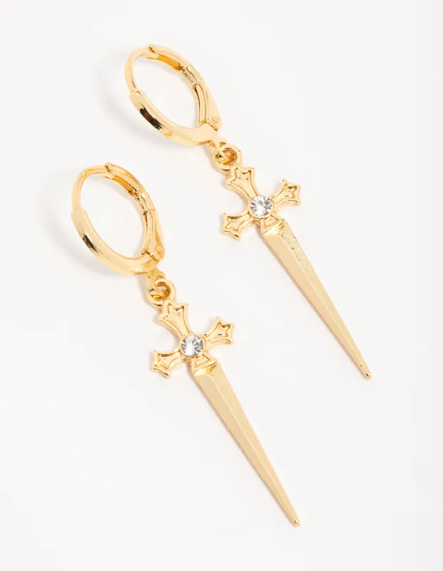 Gold Sword Drop Earrings sold by lovisa