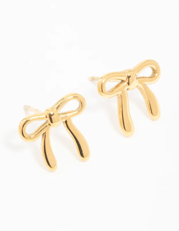 Waterproof Gold Plated Stainless Steel Enamel Bow Stud Earrings sold by lovisa