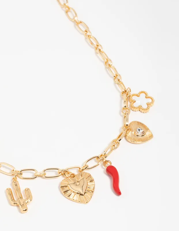Gold Chilli & Cactus Charm Pendant Necklace sold by lovisa