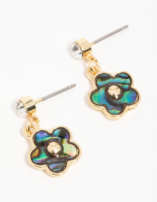 Gold Blue & Green Bubble Flower Drop Earrings sold by lovisa