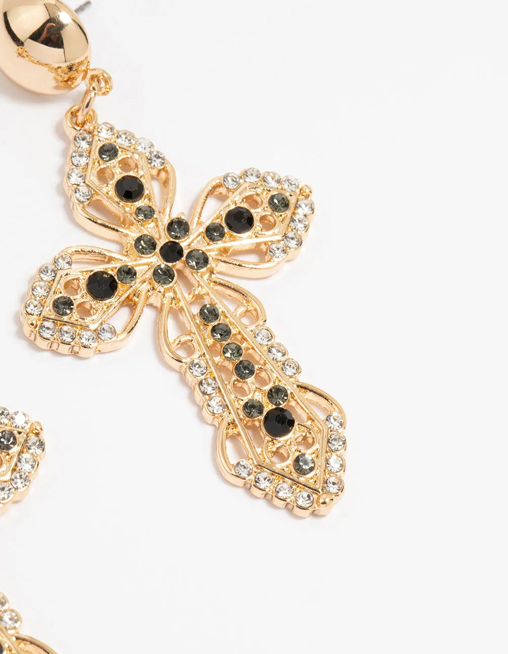 Gold Black Diamante Cross Drop Earrings sold by lovisa product image thumbnail 3