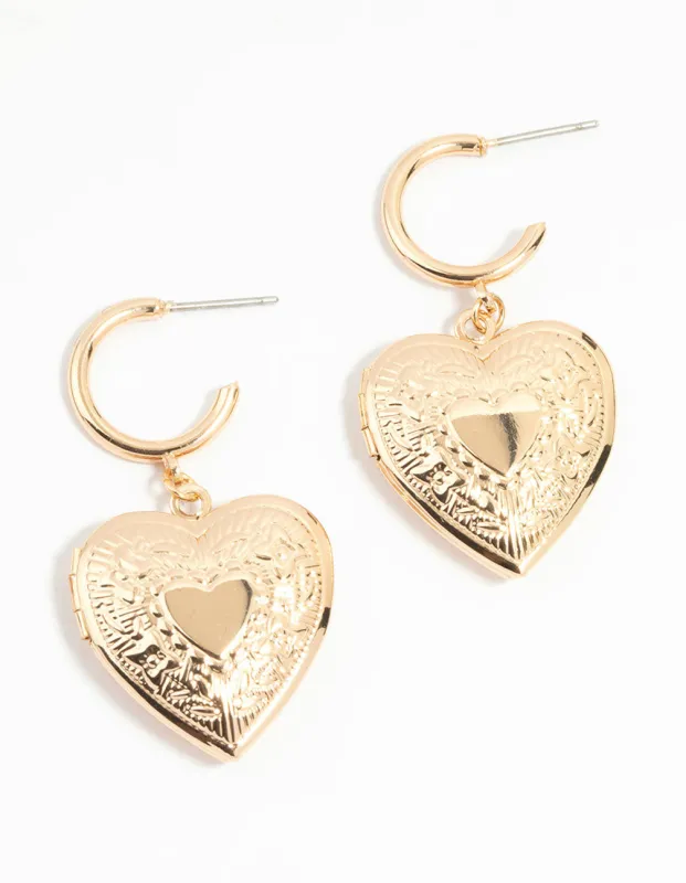 Gold Heart Locket Drop Earrings sold by lovisa