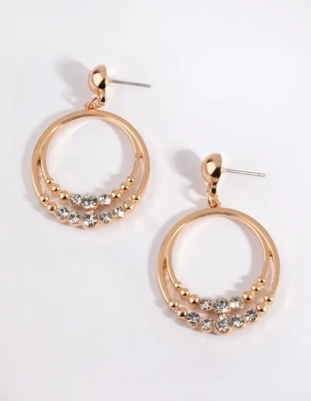 Gold Open Circle Diamante Drop Earrings sold by lovisa
