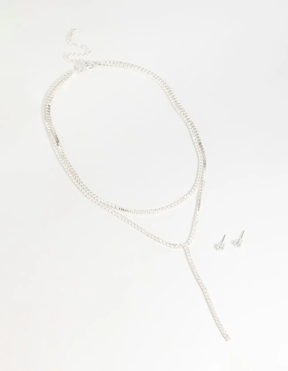 Silver Cubic Zirconia Layered Tennis Necklace & Stud Earrings Set sold by lovisa product image thumbnail 2