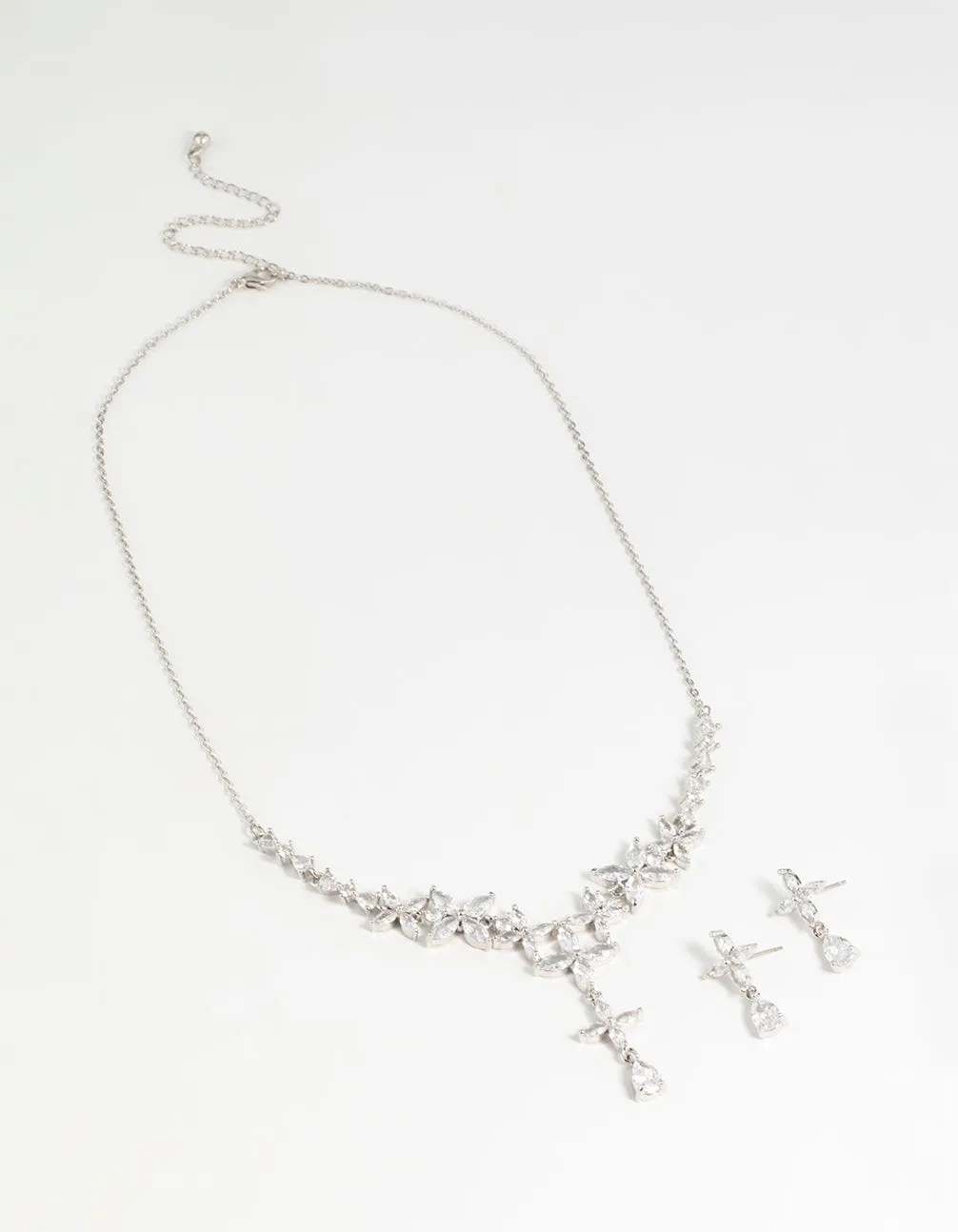 Silver Cubic Zirconia Flower Drop Earrings & Necklace Set sold by lovisa product image thumbnail 2