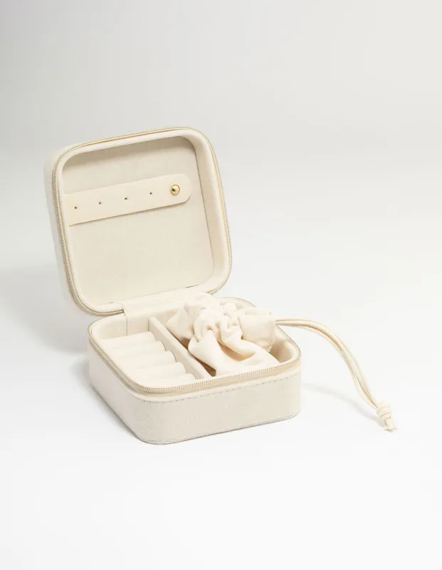 Cream Suede Small Square Jewellery Case sold by lovisa
