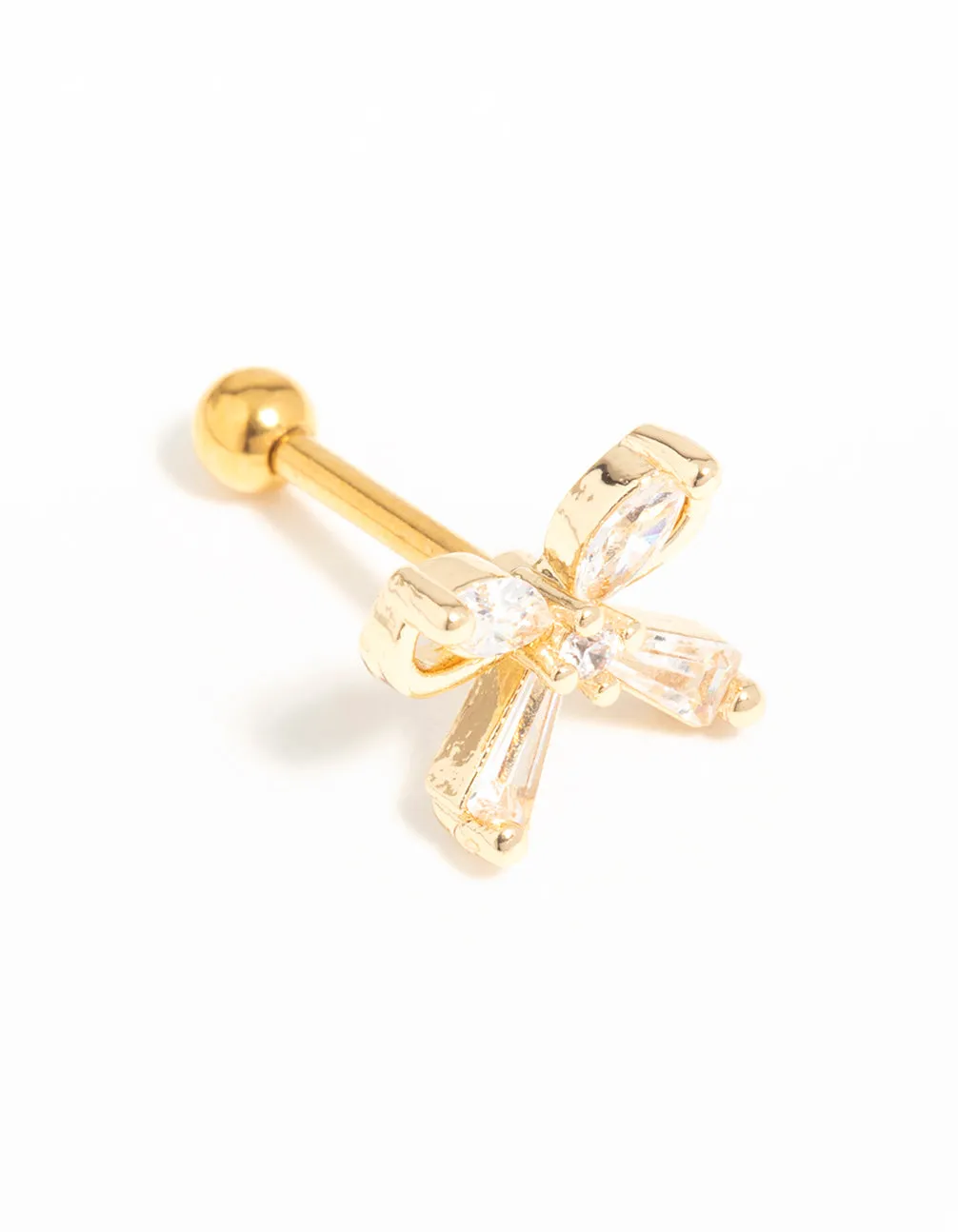 Gold Plated Surgical Steel Cubic Zirconia Bow Flat Back Stud sold by lovisa