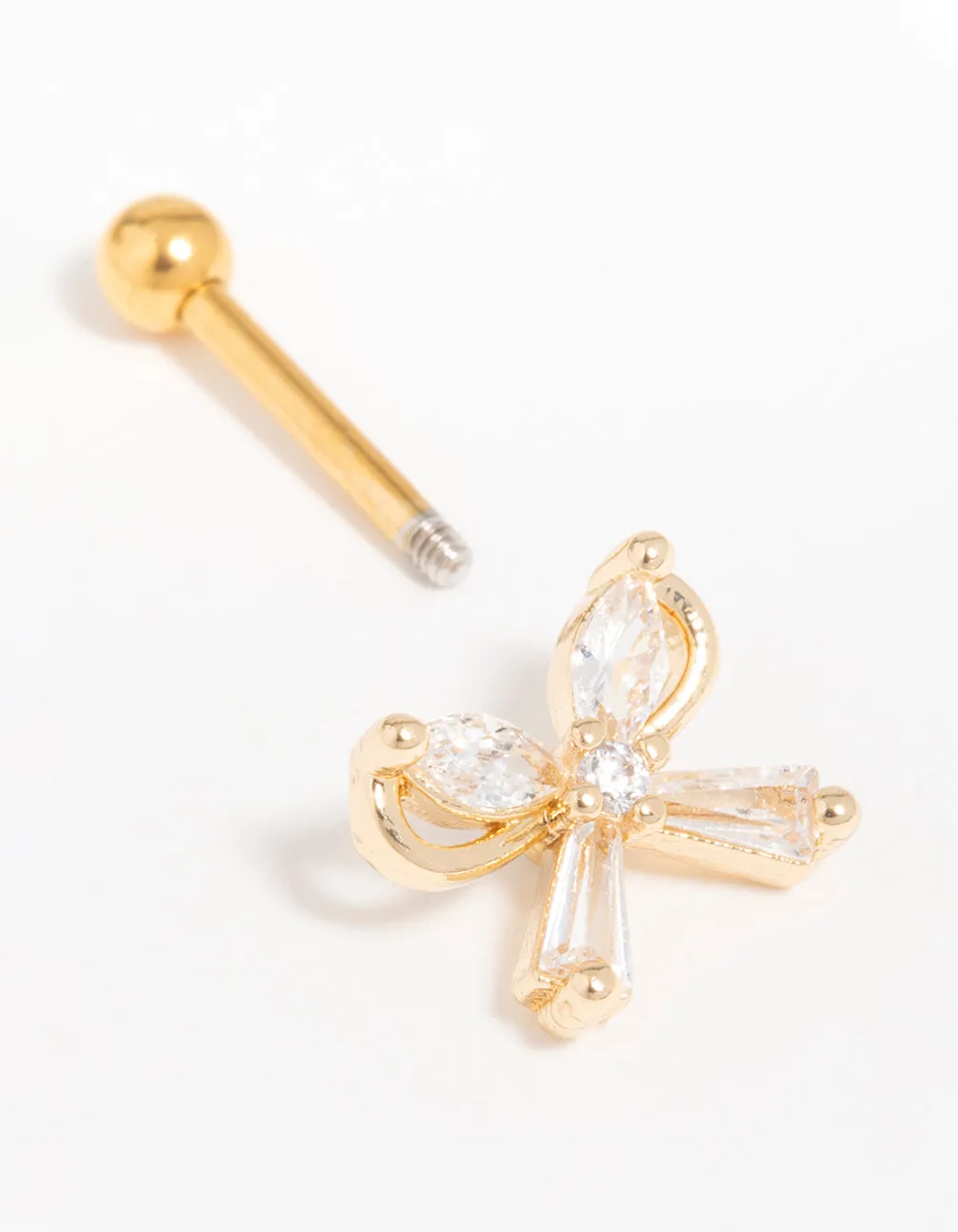 Gold Plated Surgical Steel Cubic Zirconia Bow Flat Back Stud sold by lovisa product image thumbnail 2