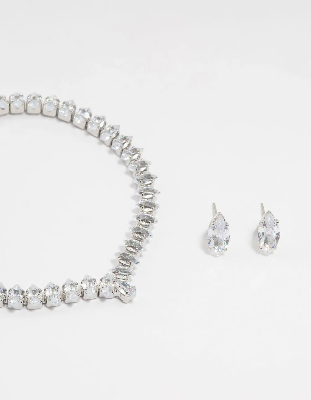 Silver Cubic Zirconia Marquise Tennis Bracelet & Earrings Set sold by lovisa product image thumbnail 2