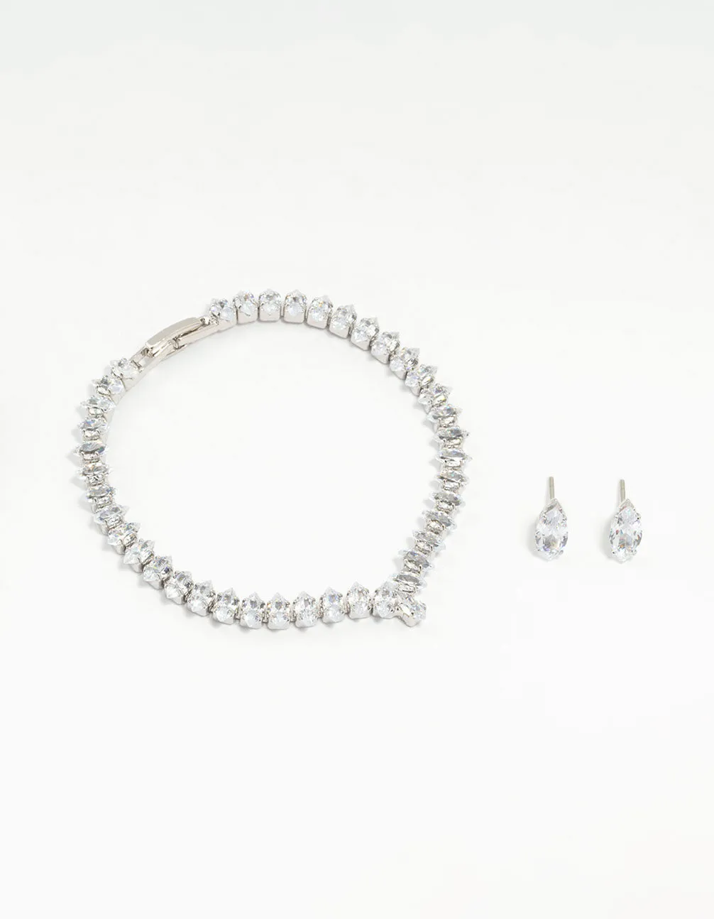 Silver Cubic Zirconia Marquise Tennis Bracelet & Earrings Set sold by lovisa