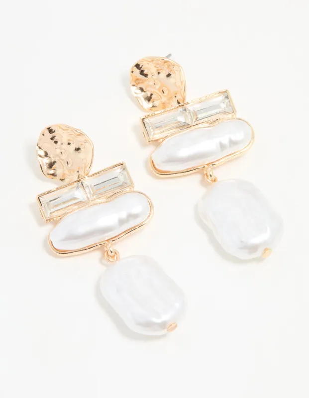 Gold Pearl Diamante Molten Drop Earrings sold by lovisa