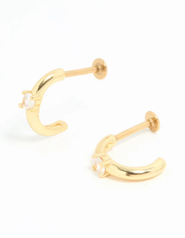 Gold Plated Surgical Steel Cubic Zirconia Ring Hoop Flat Backs sold by lovisa