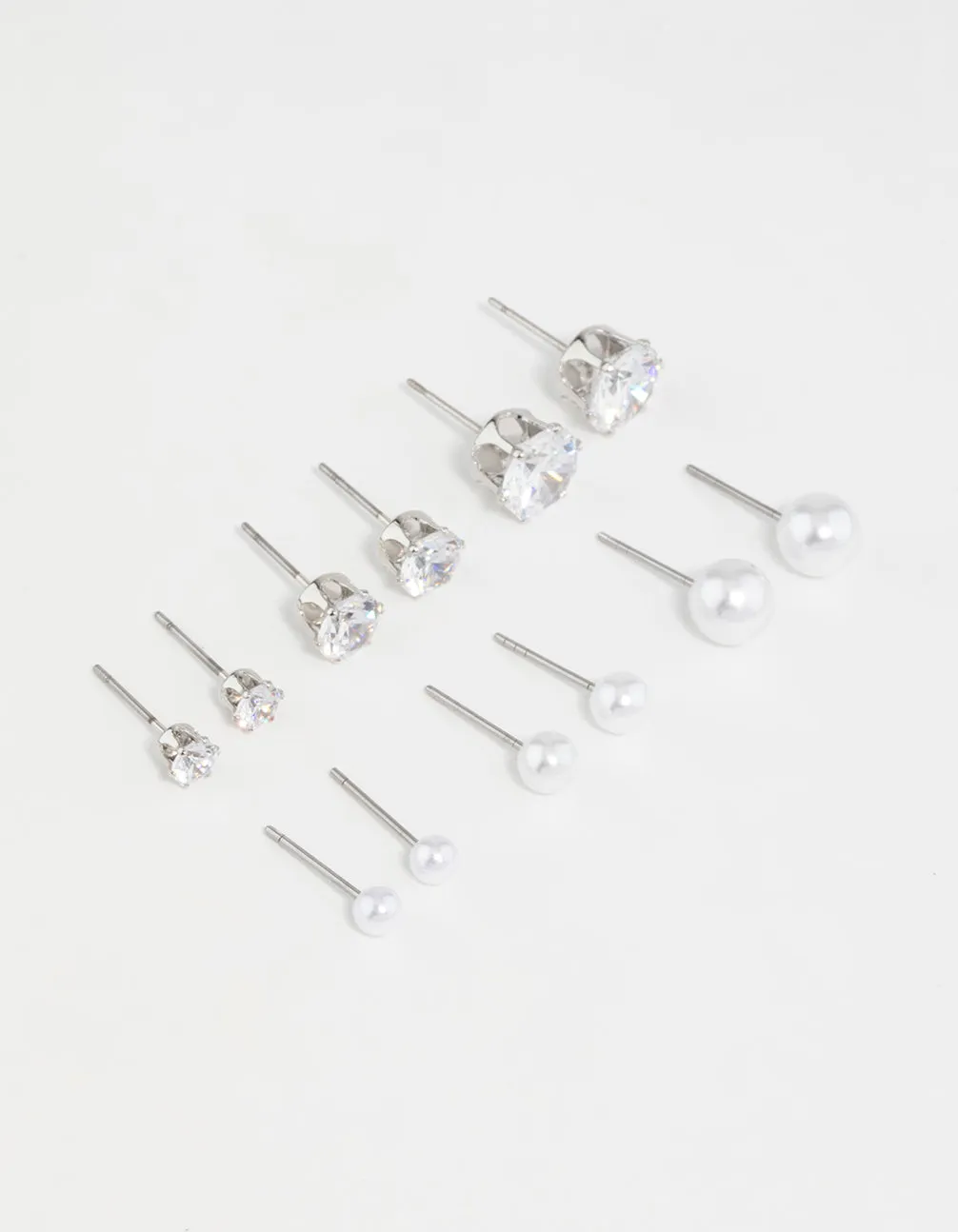 Silver Pearl & Cubic Zirconia Stud Earrings 6-Pack sold by lovisa