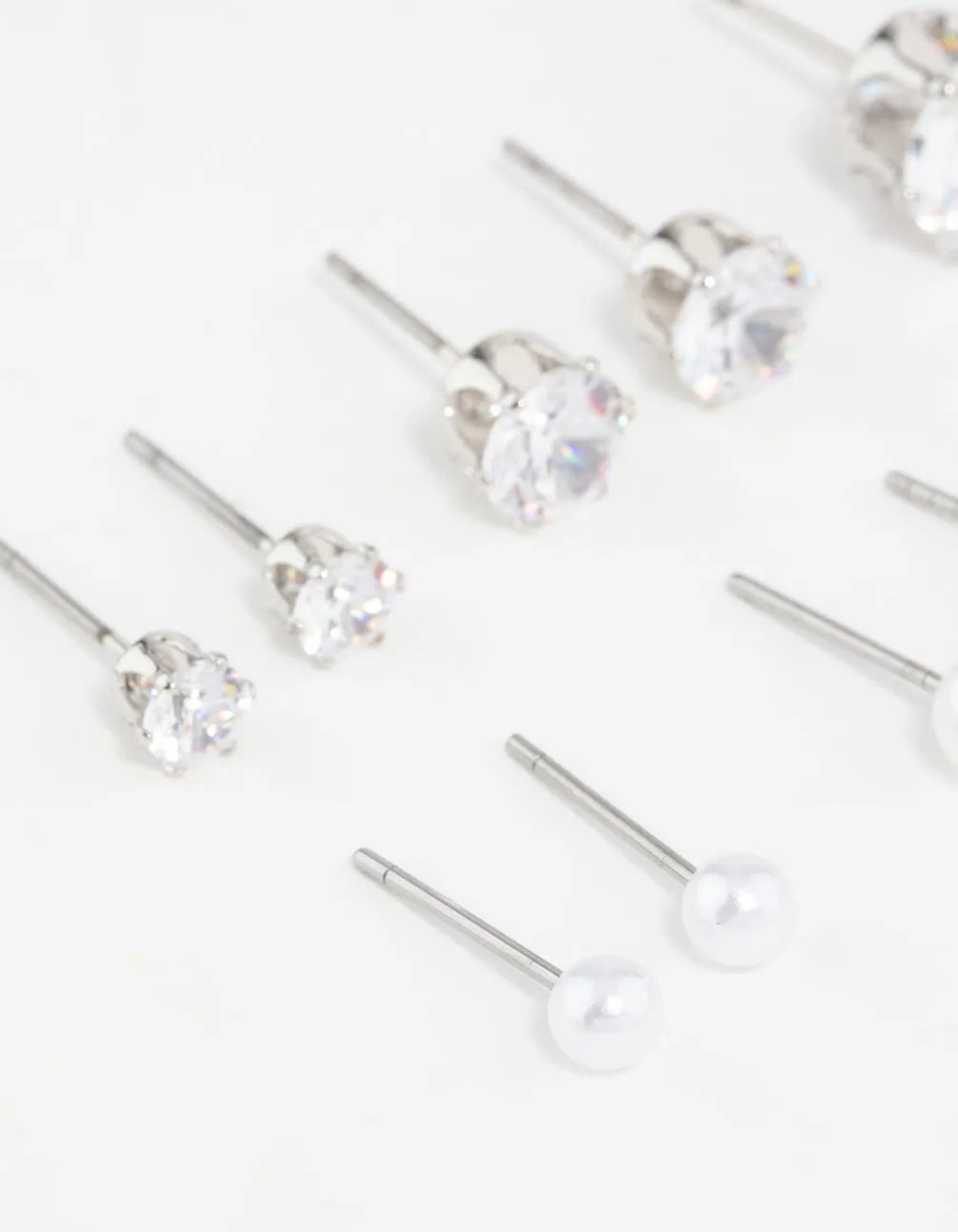Silver Pearl & Cubic Zirconia Stud Earrings 6-Pack sold by lovisa product image thumbnail 2