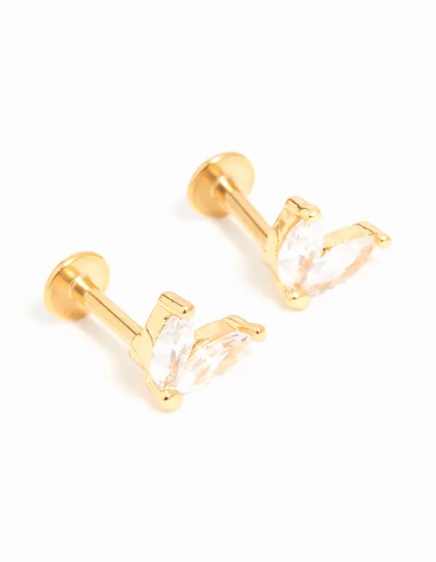 Gold Plated Surgical Steel Cubic Zirconia Leaf Flat Back Stud 2-Pack sold by lovisa