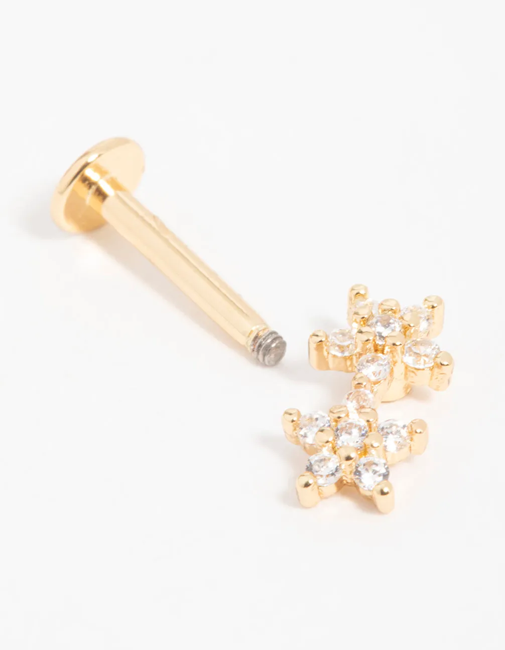 Gold Plated Surgical Steel Cubic Zirconia Double Star Flat Back Stud sold by lovisa product image thumbnail 2