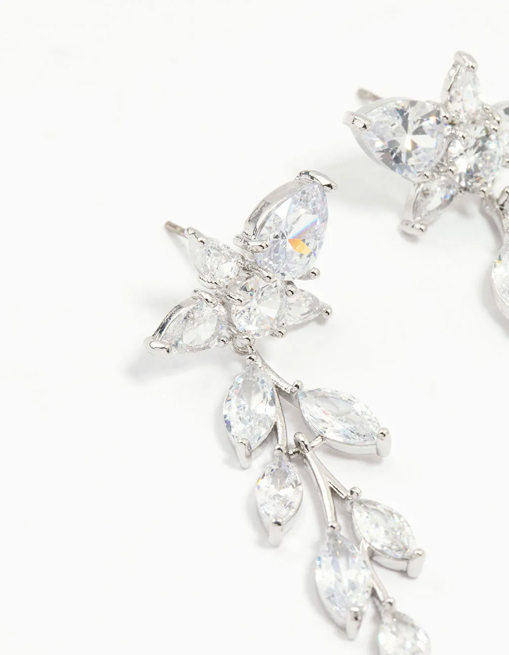 Silver Cubic Zirconia Leaf Flower Drop Earrings sold by lovisa product image thumbnail 2