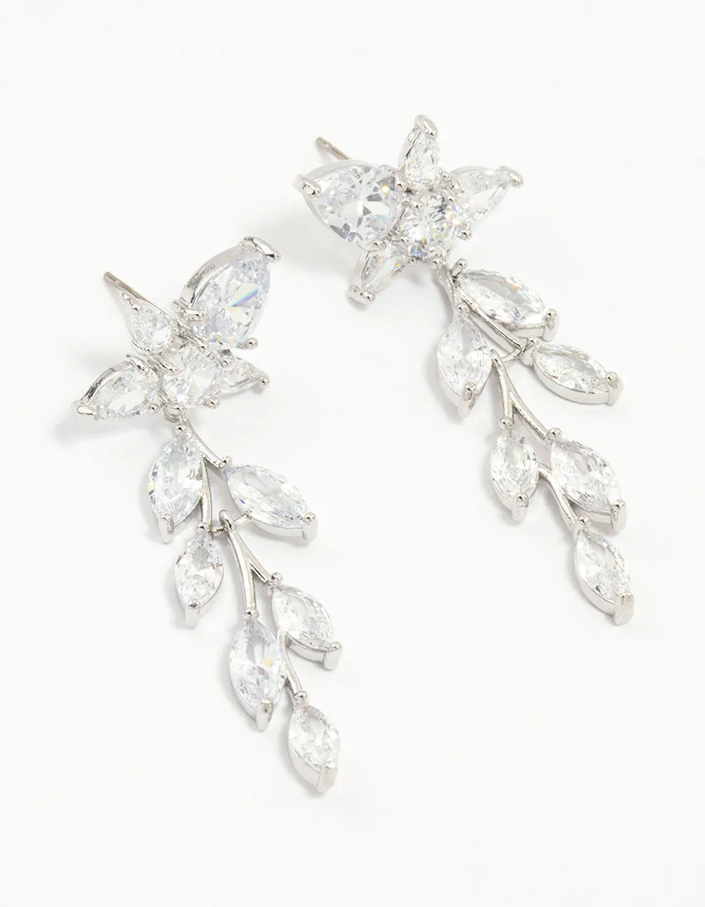 Silver Cubic Zirconia Leaf Flower Drop Earrings sold by lovisa