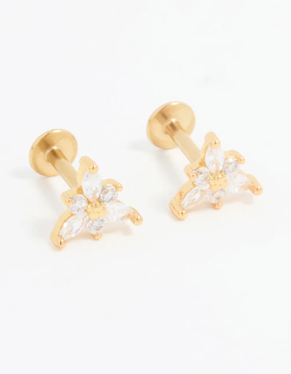 Gold Plated Surgical Steel Cubic Zirconia Flower Flat Back Earrings Pack sold by lovisa