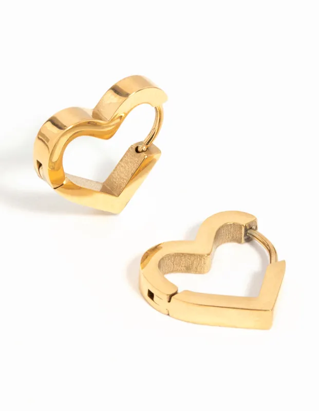 Gold Plated Surgical Steel Heart Hoop Earrings sold by lovisa
