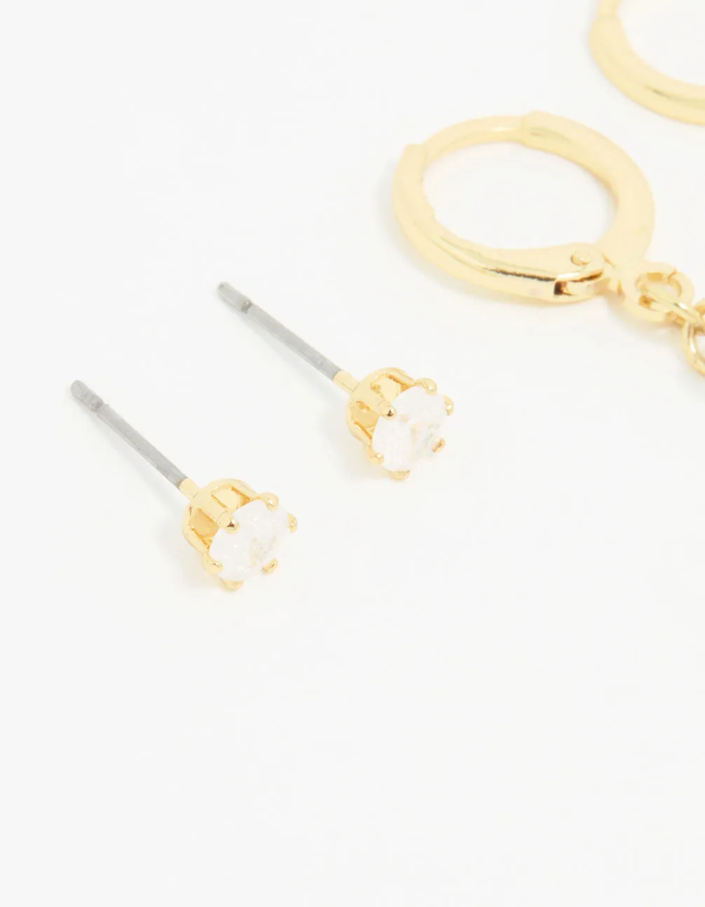 Gold Plated Cubic Zirconia Floral Drop Earrings 3-Pack sold by lovisa product image thumbnail 4