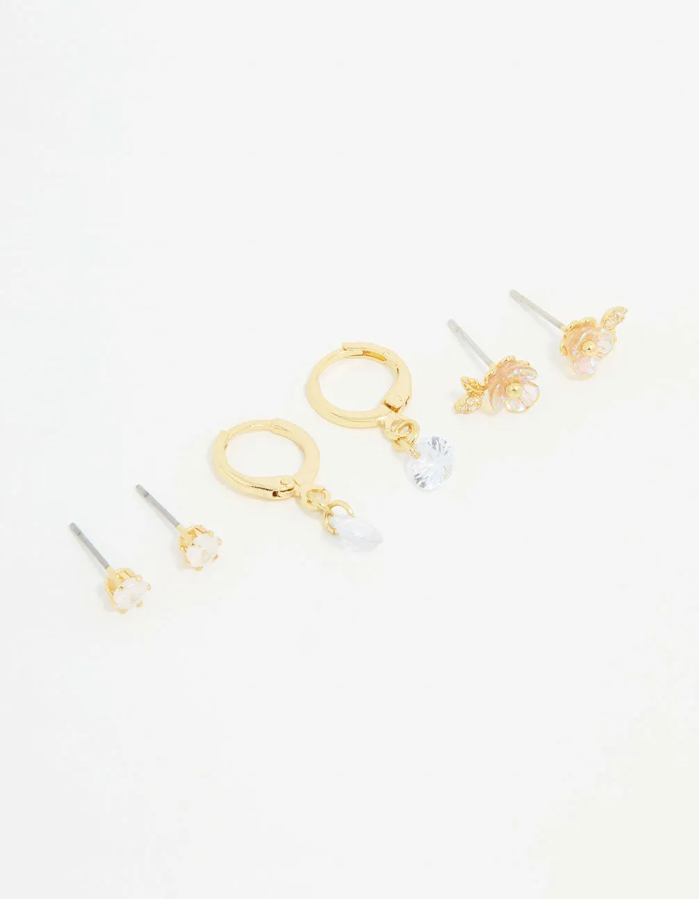 Gold Plated Cubic Zirconia Floral Drop Earrings 3-Pack sold by lovisa
