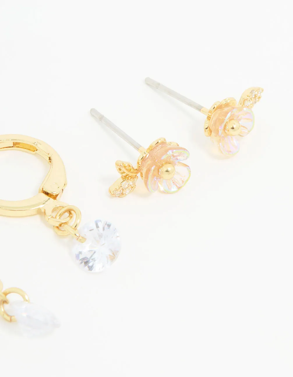 Gold Plated Cubic Zirconia Floral Drop Earrings 3-Pack sold by lovisa product image thumbnail 5