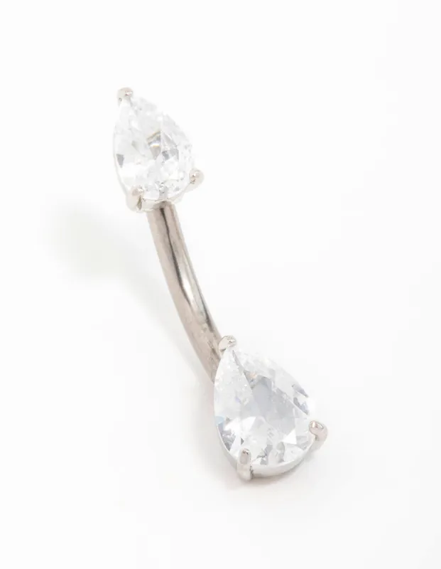Titanium Cubic Zirconia Pear Belly Bar sold by lovisa