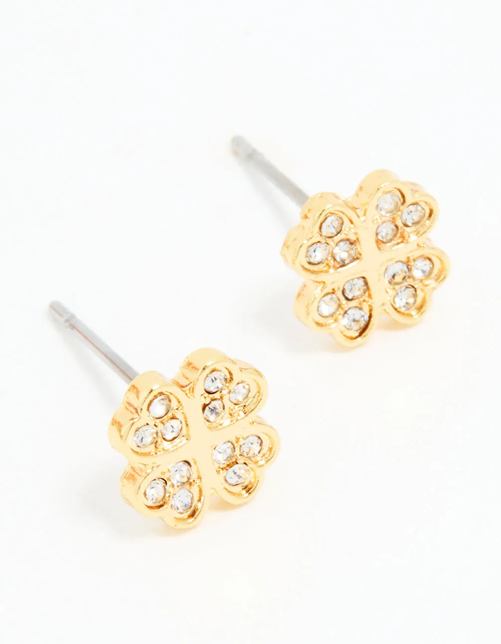 Gold Plated Surgical Steel Diamante Flower Stud Earrings sold by lovisa