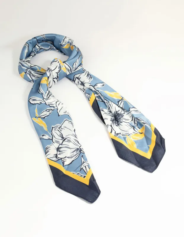 Blue Floral Outline Print Fabric Scarf sold by lovisa