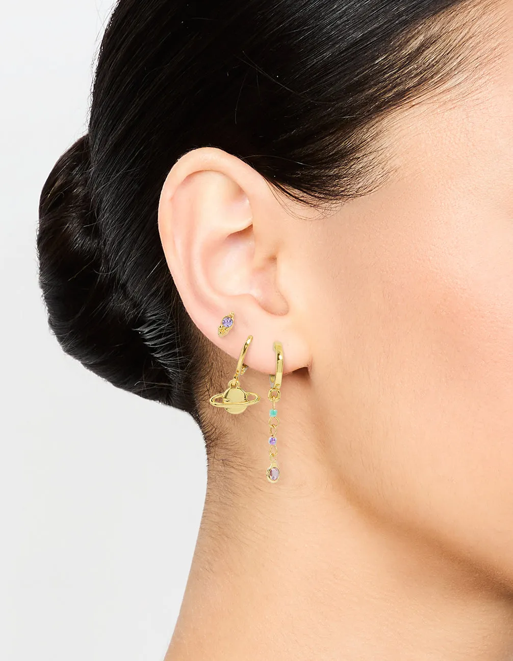 Gold Plated Cubic Zirconia Outer Space Earrings 3-Pack sold by lovisa product image thumbnail 2