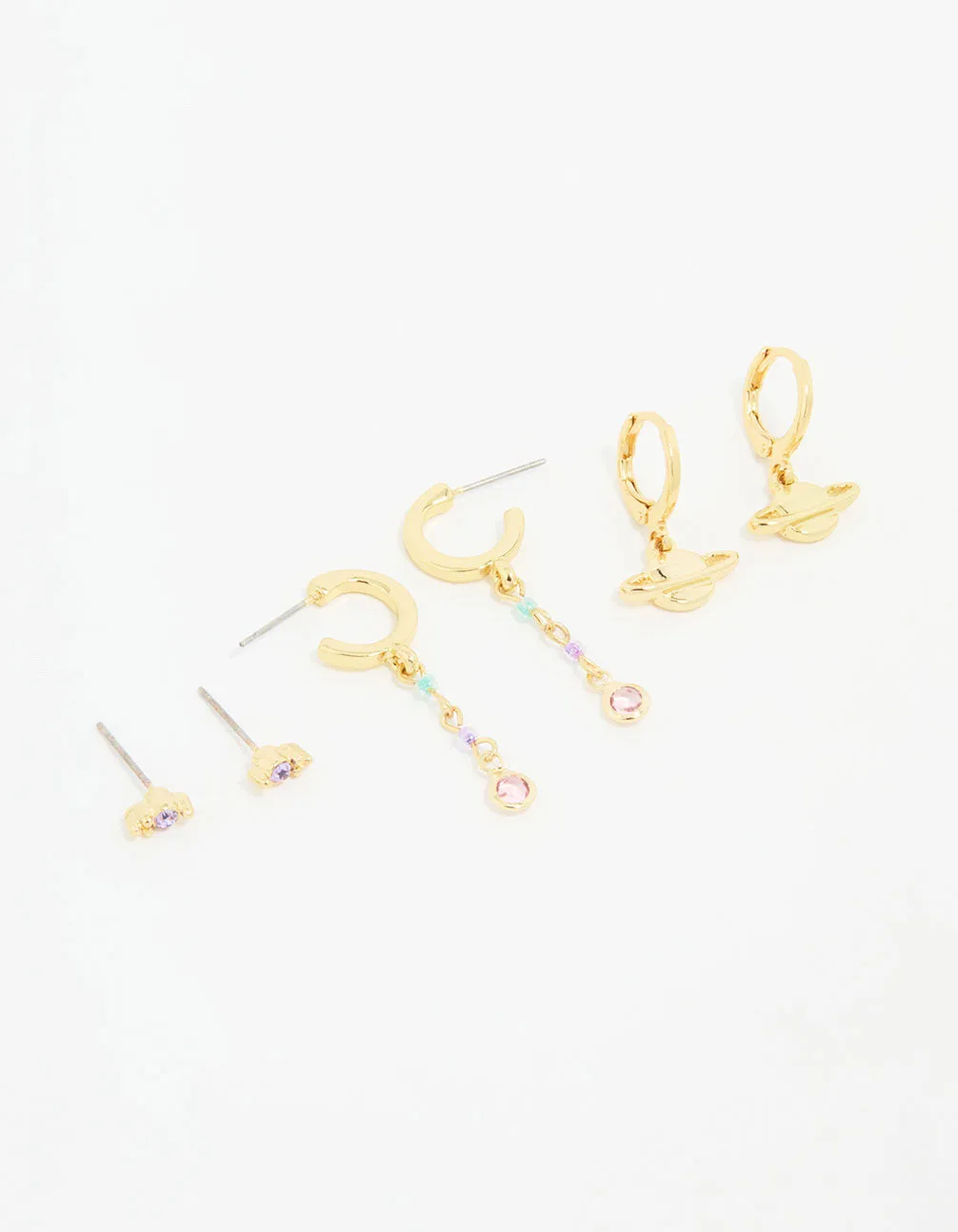 Gold Plated Cubic Zirconia Outer Space Earrings 3-Pack sold by lovisa