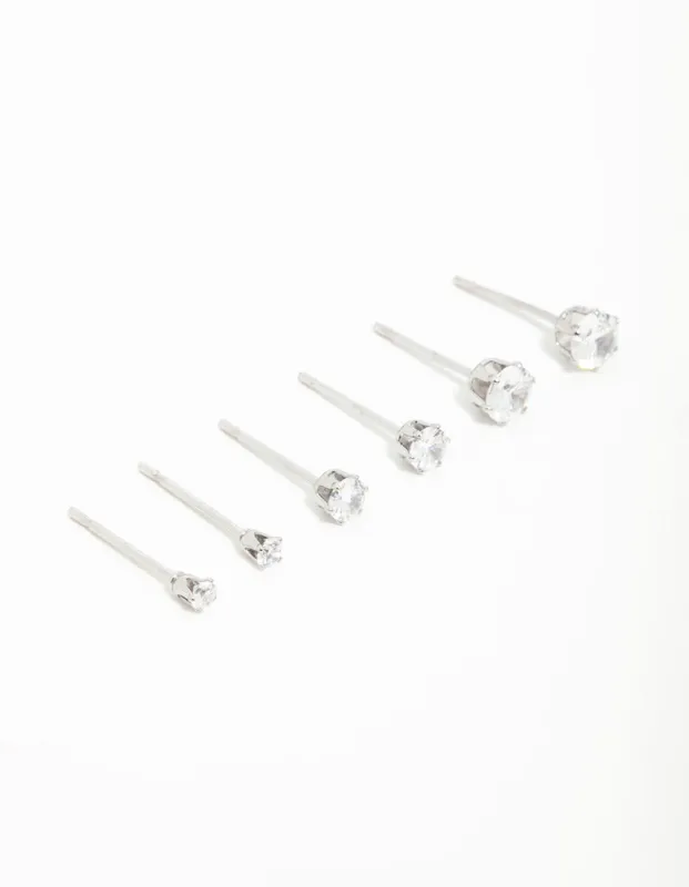 Surgical Steel Cubic Zirconia Stud Earrings 3-Pack sold by lovisa